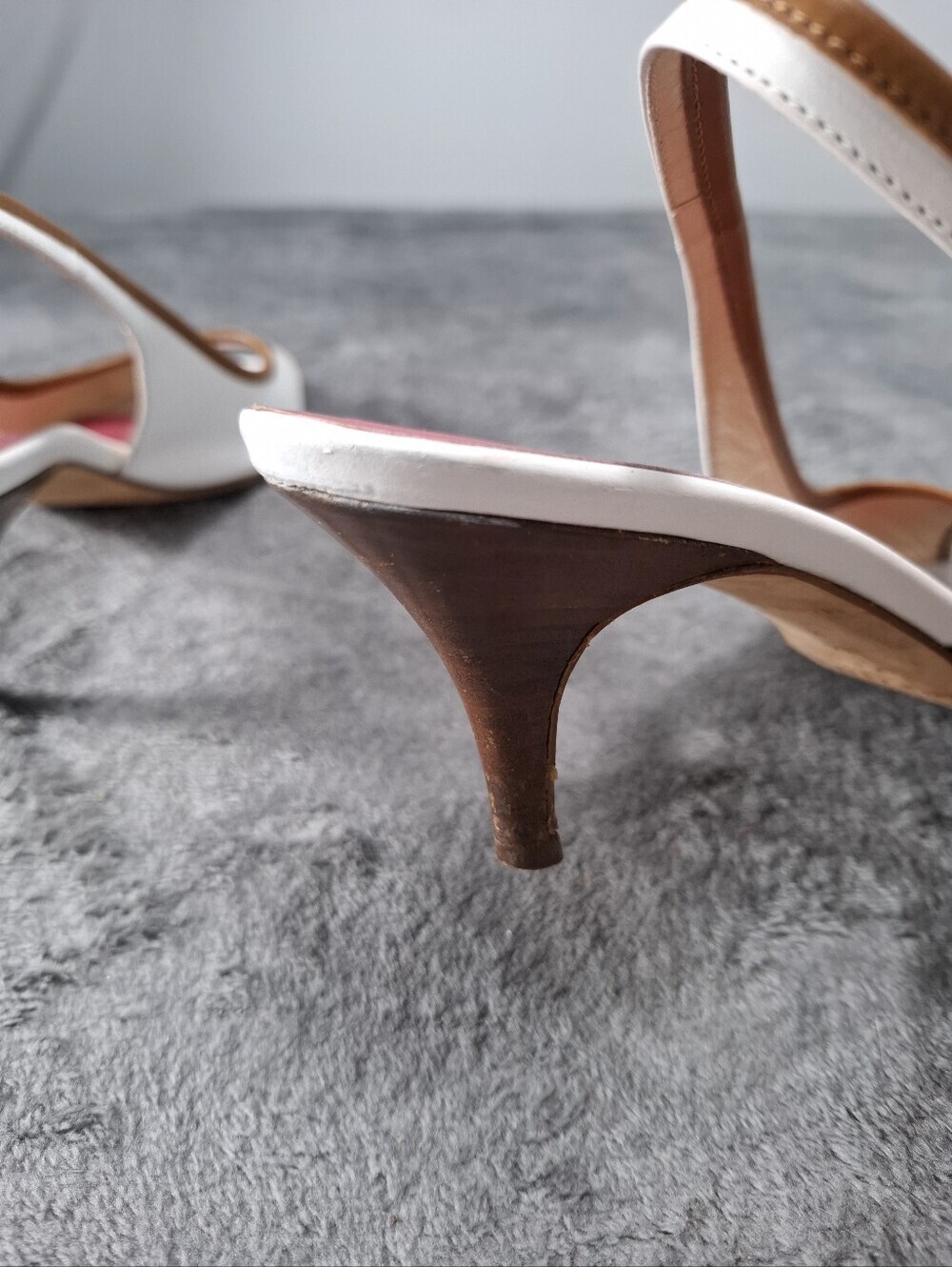kate spade White Peep-Toe Slingback Heels with Tan Trim and Pink Insole Sz 8.5 - Picture 7 of 14